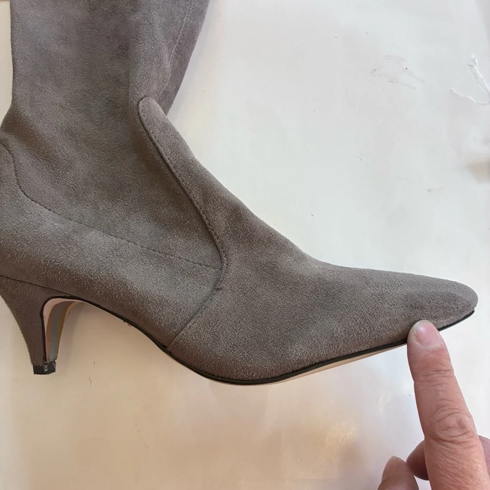Sam Edleman Kristie Pointed Toe Kitten Heel Taupe Over The Knee Boots Size 8